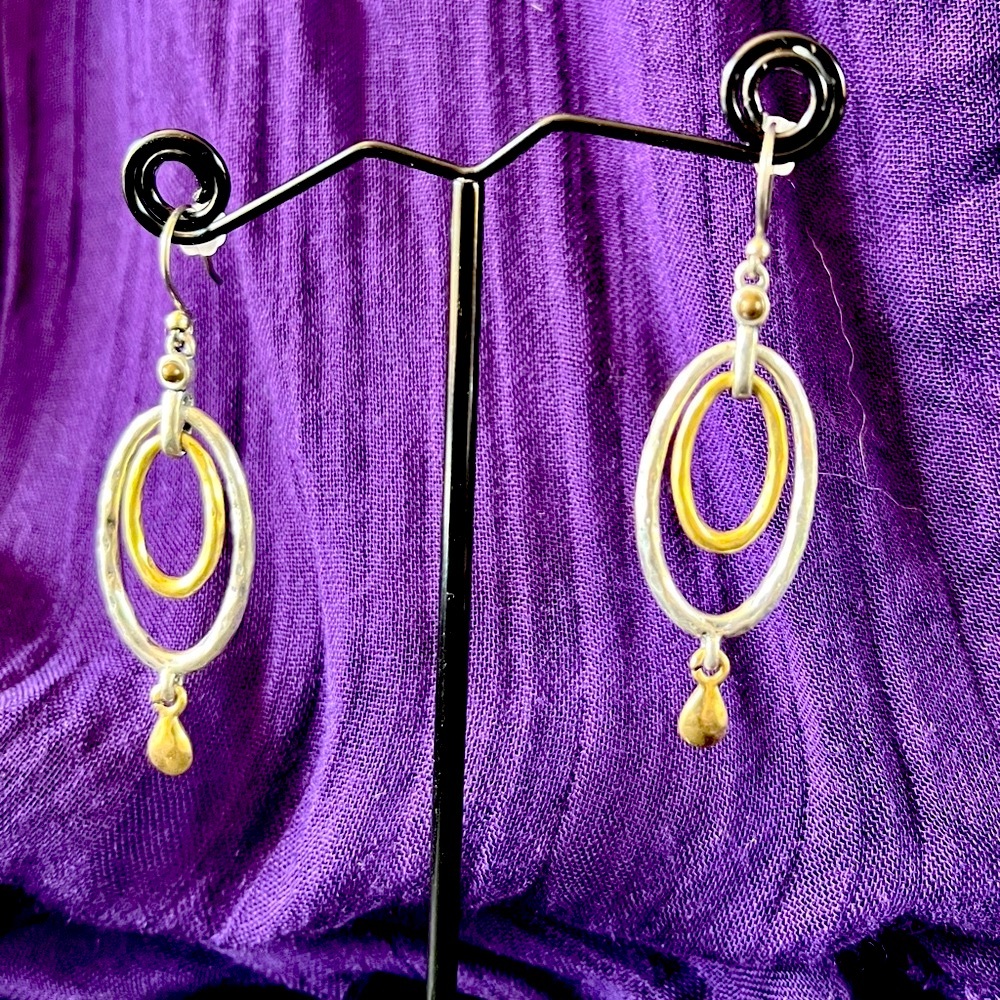 Lucky Brand Silver & Gold Oval Earrings